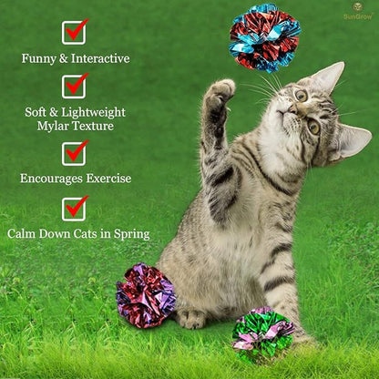 SunGrow 24 Pcs Cat Mylar Crinkle Balls, 2" for Exercise to Keep Fit, Lightweight, Multicolor Shiny Foil with Crinkly Sound for Indoor Pet Cat, Kitten