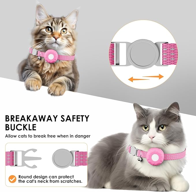 Cat Tracker, MINI GPS Tracker, Compatible with Apple Find My App(Only iOS), Waterproof Cat Trackers Collar with Bell and Safety Elastic Buckle, No Monthly Fee,Pink