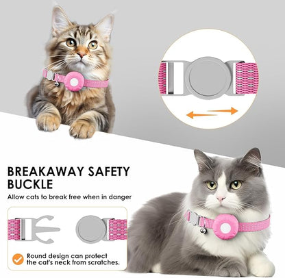 Cat Tracker, MINI GPS Tracker, Compatible with Apple Find My App(Only iOS), Waterproof Cat Trackers Collar with Bell and Safety Elastic Buckle, No Monthly Fee,Pink
