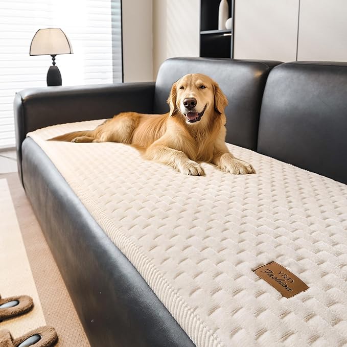 Couch Covers for Dogs Washable, Velvet Dog Couch Cover Protector, Fuzzy Plush Pet Sofa Cover for Loveseat, Sofa Covers for Pets(1,Beige White,27.6"x59.1", 2 Seater Sofa Pad Cover)