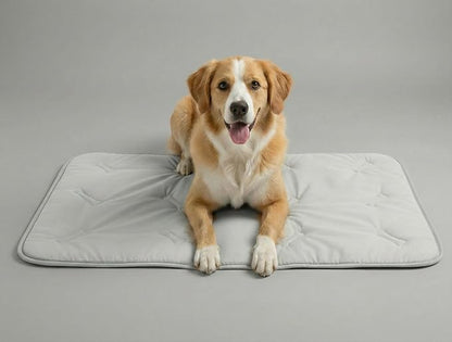 Self Cooling Mat for Dogs & Cats, 41x28.5 Soft Breathable Cold Crate Pad for Pet, Portable Washable Kennel Bed for Outdoor Summer with Non-Slip Bottom and Chill Cool Fiber, Light Gray