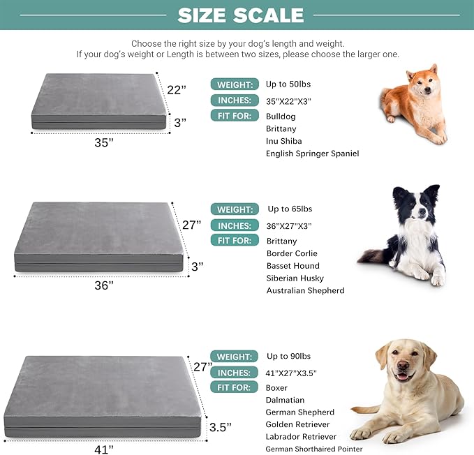 Waterproof Dog Beds Large Sized Dogs, Outdoor Washable Orthopedic Pet Bed with Removable Cover Reversible, Foam Pets Bed Durable Anti-Slip Bottom, 36"x27", Gray