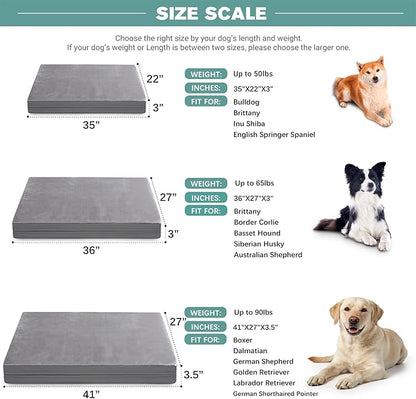 Waterproof Dog Beds Large Sized Dogs, Outdoor Washable Orthopedic Pet Bed with Removable Cover Reversible, Foam Pets Bed Durable Anti-Slip Bottom, 36"x27", Gray