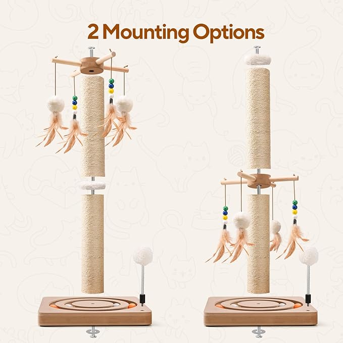 LIFLIX 25 Inches Cat Scratching Post with Interactive Toys, Sisal Cat Scratch Post with Sturdy Ball Track Base for Indoor Cats and Kittens