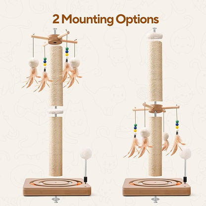 LIFLIX 25 Inches Cat Scratching Post with Interactive Toys, Sisal Cat Scratch Post with Sturdy Ball Track Base for Indoor Cats and Kittens