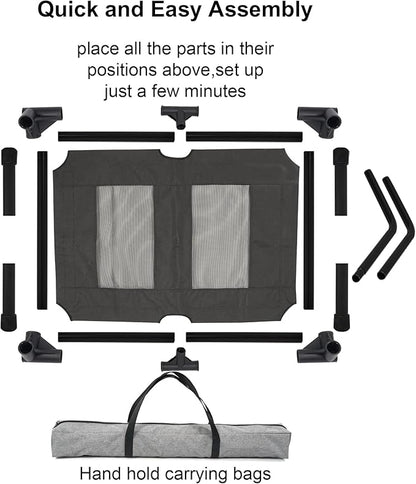 Raised Dog Bed Cooling Cot for Indoor Outdoor Use Portable Waterproof Mesh Pet Bed Washable for Large Medium Small Dogs, Black