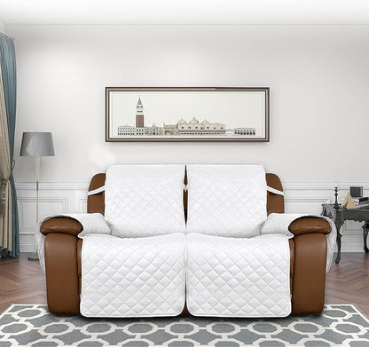 Easy-Going Oversized Loveseat Recliner Cover, Reversible Couch Cover for Double Recliner, Split Sofa Cover for Each Seat with Elastic Straps for Kids, Dogs, Pets(Oversized 2 Seater, White/White)