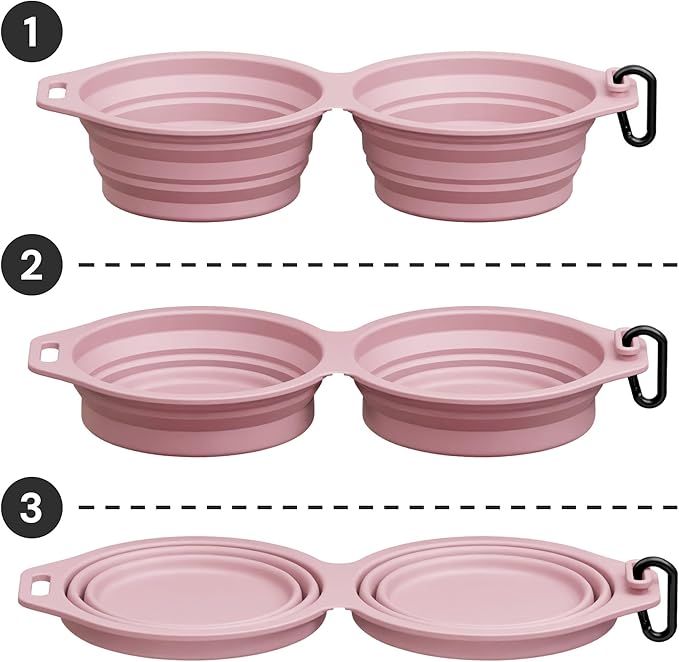 Pup Culture Dual Collapsible Dog Bowls | Silicone Travel Water Bowl for Dogs | Food Grade, No Plastic Rim, Portable Dog Bowl for Food and Water - Easy to Clean | BPA Free and Safe for Your Pup-Pink