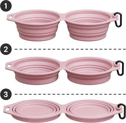 Pup Culture Dual Collapsible Dog Bowls | Silicone Travel Water Bowl for Dogs | Food Grade, No Plastic Rim, Portable Dog Bowl for Food and Water - Easy to Clean | BPA Free and Safe for Your Pup-Pink