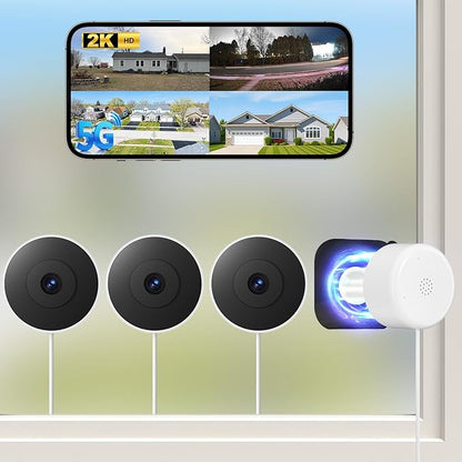 4MP/2K Window Security Camera 4Packs, No Drill 5G&2.4G WiFi Indoor Cameras for Home Security Monitoring Outdoor through Glass, Color Night Vision, 24/7 AI Human Detection, Apt. Easy Mag. Stick Install