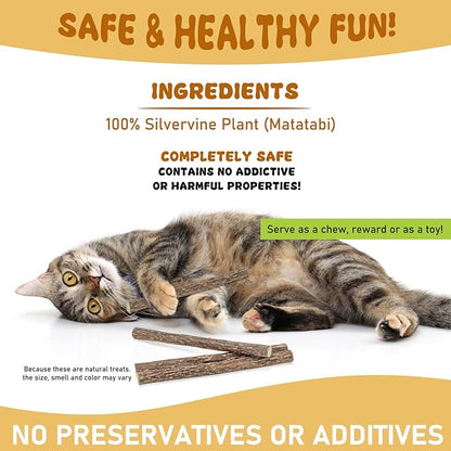 WoLover Silvervine Sticks for Cats, Natural Catnip Matatabi Chew Sticks Teeth Molar Chew Toys for Cat Kitten Kitty (at Least 12 PCS)