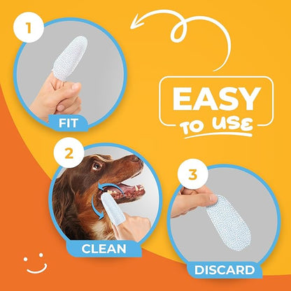 Paw Science Dog & Cat Teeth Cleaning Wipes - Dental Finger Wipes for Cats & Dogs - Pet Toothbrush & Tooth Brushing Kit - Effective Teeth Cleaner (Unscented)