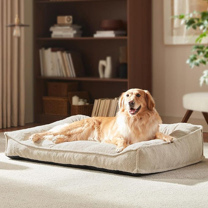 FURTIME XL Orthopedic Dog Beds Large Sized Dog, Extra Thick Supportive Comfort Pet Sofa, Ergonomic Slant Dog Couch with Removable Washable Cover, Ultra Soft Surface & Non-Slip Bottom, Beige, 42"