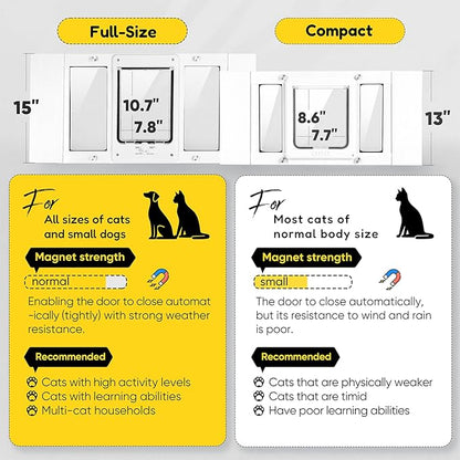 Cat Door for Window with Safety Window Lock, Adapt to Windows of Different Width, 5 Min Non-Destructive Installation Cat Window Door Insert, Aluminum Alloy Frame, 4 Locking Modes, for Cat Only