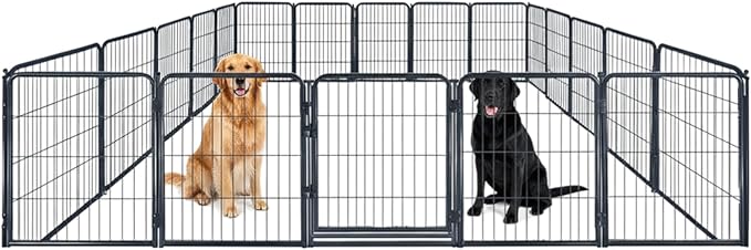 Outdoor Dog Playpen - 40 inch, 20 Panels for Medium and Large Size Dogs - Heavy Duty Metal Pet Fence with Black Anti-Rust Coating - Portable Exercise Play Pen for RV, Camping, and Yard