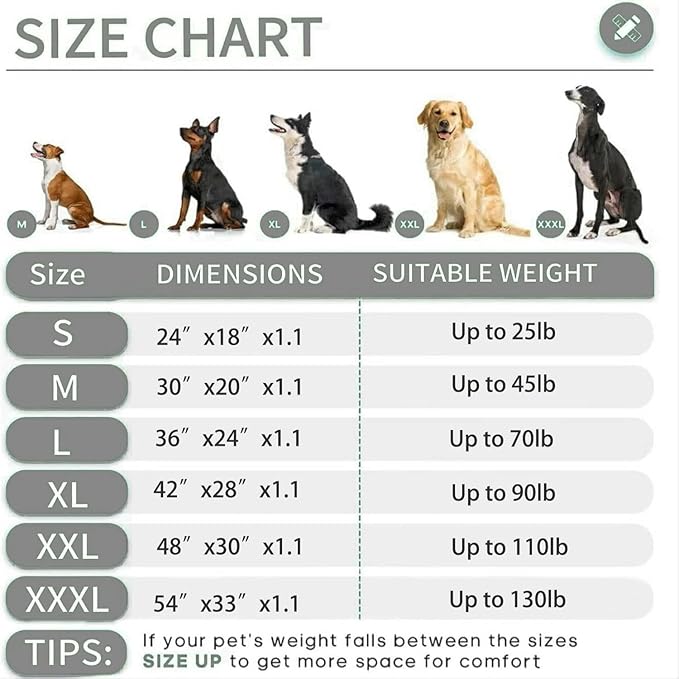 KHONSU PET Dog Bed Mat for Crate 1.1in Slim Cooling Pad Reversible Flannel & Waterproof Canva for XXXL Dogs up to 130 lbs, Fits 54"x33" Basic Crate