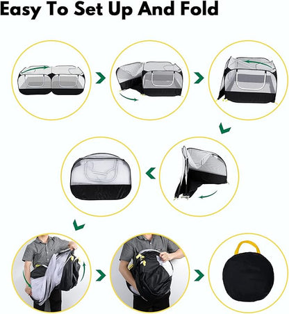 Small Animal Playpen, Portable Chicken Run Coop with Detachable Bottom and Breathable Mesh Walls, Foldable Pet Enclosure for Puppy Kitten Rabbits, Pet Tent Indoor Outdoor