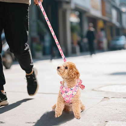 Dog Harness and Leash Set Adjustable Puppy Harness Mesh Vest Set Bow Knot Pet Clothes for Small Girl Dog Cat Summer (Pink, Medium)