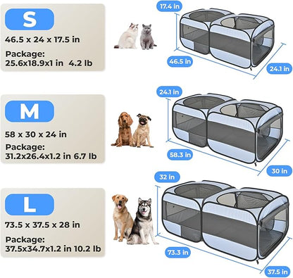 2-in-1 Pop Up Cat Playpen, Detachable into 2 Separate Pens with Additional Doors, Assembly-Free Portable Dog Crates Pet Pen Tent Kennel Kitten Puppy Enclosure Cage Indoor Outdoor Foldable Condo(M)
