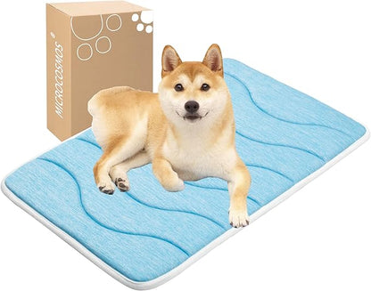 MICROCOSMOS 0.8" Thick Cooling Dog Foam Pad & Summer Pet Sleeping Mat, Machine Washable, Materials Safe, Portable Flat Pet Bed for Dogs.(Sky Blue, 30" x 19")