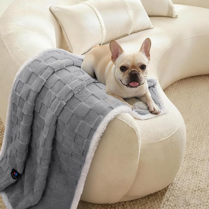 Luciphia Waterproof Dog Blanket, Leakproof Large Pet Blanket for Couch Sofa Bed Furniture Cover Protector, Washable Soft Sherpa Fleece with 3D Jacquard, Cozy Calming Reversible, Gray White, 85"x57"