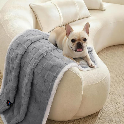 Luciphia Waterproof Dog Blanket, Leakproof Small Pet Blanket for Couch Sofa Bed Furniture Cover Protector, Washable Soft Sherpa Fleece with 3D Jacquard, Cozy Calming Reversible, Gray White, 40"x28"