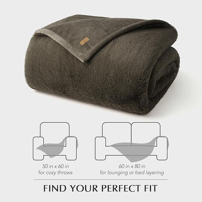 EVERGRACEHOME Luxury Soft Faux Chinchilla Fur Throw Blanket for Couch, Warm Thick Heavy Winter Throw Blanket 1220GSM for Bed, Fluffy Cozy Mink Blanket with Reversible Velvet, Smoky Sable, 60"x80"
