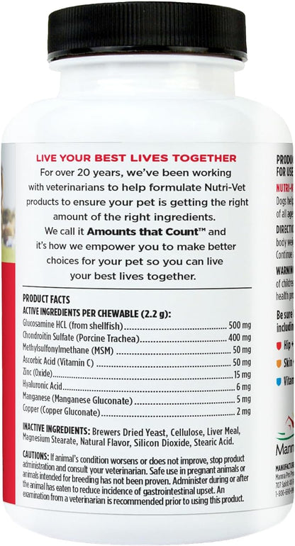 Nutri-Vet Advanced Strength Hip & Joint Supplement for Dogs, Puppy Supplements, Dog Joint Supplement, Contains 500mg of Glucosamine, 400mg of Chondroitin, 50mg of MSM, Puppy Essentials, 300 Tablets