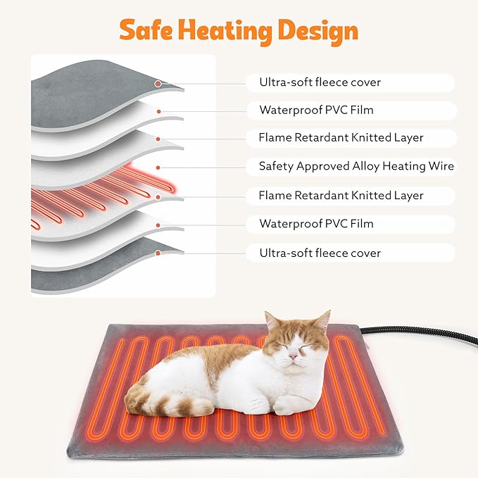 Tovve Heated Cat House for Indoor, Large Cat Bed with Heating Pad, Adjustable Temperature & Timing, with Fluffy Ball Hanging and Scratch Pad, Foldable Pet Hideaway for Small Medium and Large Cats（XL）