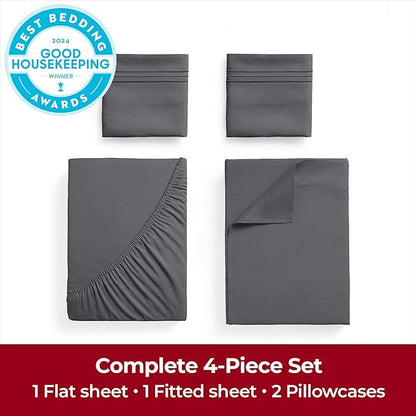 Mellanni Extra Deep Queen Sheets - 4 PC Iconic Collection Bedding - Hotel Luxury, Ultra Soft, Cooling Bed Sheets - Wrinkle, Fade, Stain Resistant (Queen, Gray)