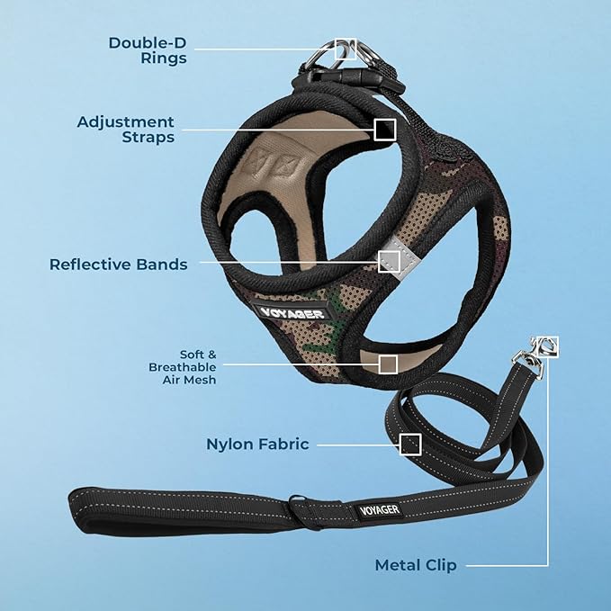 Best Pet Supplies Voyager Step-in Air All Weather Mesh Harness and Reflective Dog 5ft Leash Combo with Neoprene Handle, for Small, Medium and Large Breed Puppies - Set (Army Base), Medium