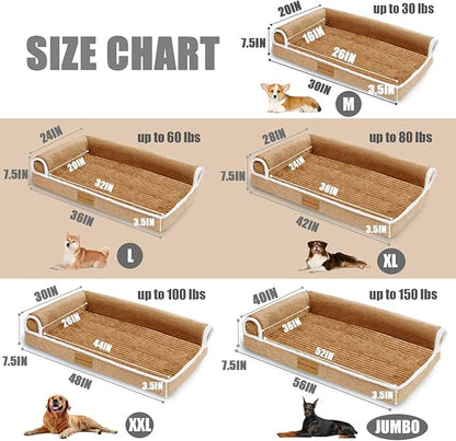 Patas Lague Orthopedic Jumbo Dog Bed Large Sized Dog 56''X40'', Waterproof Comfortable L Bolster Jumbo Non-Slip Soft Warm Pet Crate Bed Sleep Sofa mat with Removable Washable Cover, Brown