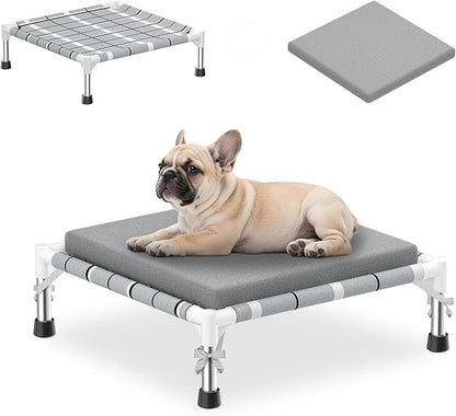 Elevated Raised Outdoor Dog Bed - Cooling Lifted Outside Dogs Bed with Cushion Mat Dog Hammock Bed with Stainless Steel Frame Portable Puppy Pet Bed for Indoor & Outdoor (S: 20" x 20" x 8")