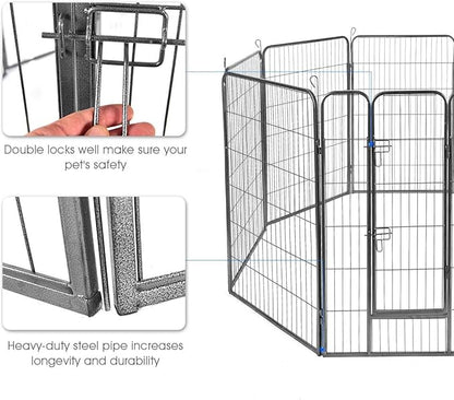 Giantex 48 inch Dog Fence with Door, 16/8 Panels Dog Playpen for Outside Large Dogs, Portable Pet Playpen Fencing Enclosures, Heavy Duty Metal Camping Fences for The Yard (8 Panels, 48 inch)