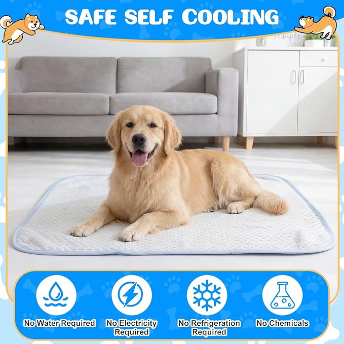 Chunful 4 Pack Dog Cooling Mat 26 x 20 Inches Pet Cooling Pads Summer Cat Self-Cooling Blanket Portable Washable Ice Silk Non-Skid Mat for Small Dogs Puppy and Cats up to 25 Lbs