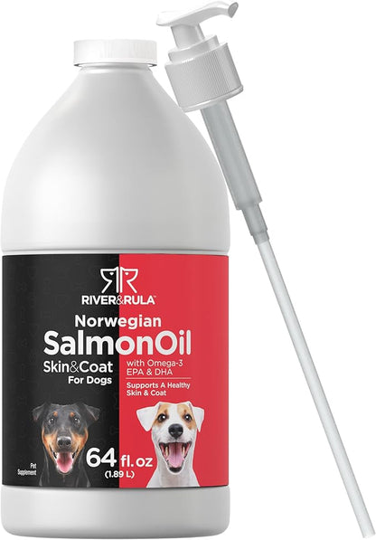 Horbaach Norwegian Salmon Oil for Dogs (64oz) | Supports Healthy Skin and Coat | with Omega 3, EPA & DHA | Liquid Pet Supplement | Non-GMO, Gluten Free