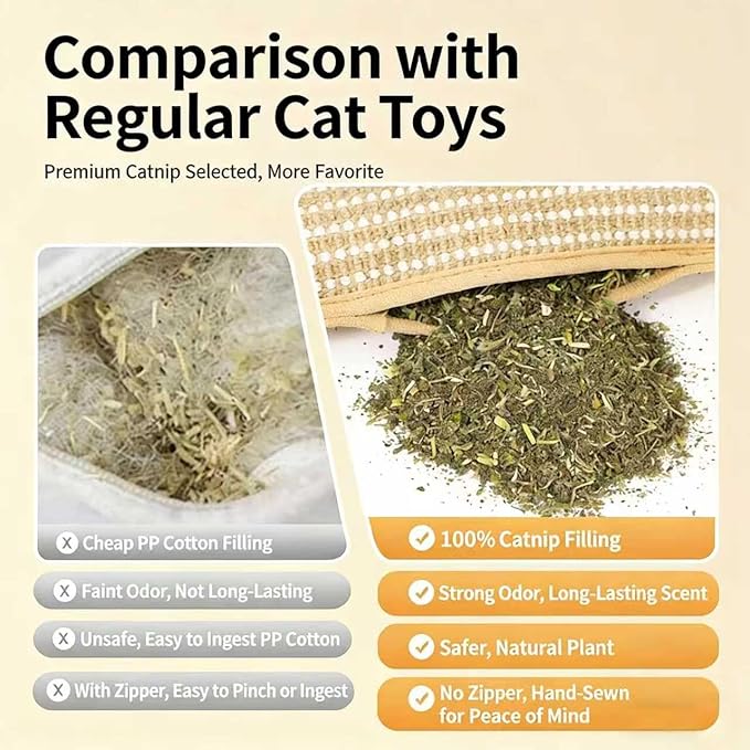 Catnip Chew Toy, Cat Toys Pack of 5 with 3 Lamb-Scented Wool Balls, Interactive Catnip Chew Toy, Soft Sisal Material, 6000mg of Catnip, Suitable for Indoor Scratching, Chewing, and Teething