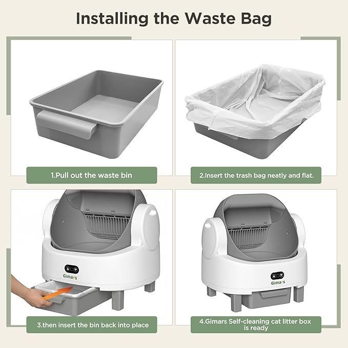 Gimars Open Top Design Self Cleaning Litter Box, Automatic Cat Litter Box for Multiple Cats & Senior Cats, App Control with Safety Sensors, Low Odor, Includes Trash Bags & Litter Mat