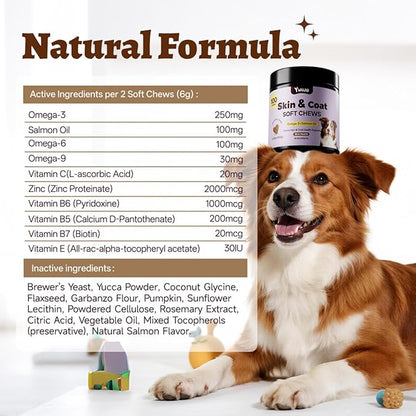 Salmon Oil Skin & Coat Supplement for Dogs-Omega 3 Fish Oil for Dog Healthy Skin & Glossy Coat with EPA & DHA Fatty Acids Heart Hip Joint Health,Skin Allergy,Hot Spots,Dry Skin,Itch Relief,Shedding