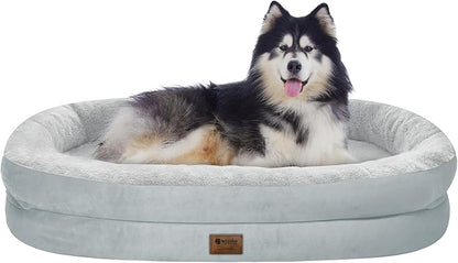 Orthopedic Dog Bed for Extra Large Dogs, XL Waterproof Dog Bed with Bolsters, Supportive Egg Crate Foam Pet Couch Bed with Removable Washable Cover & Non-Slip Bottom, Silver