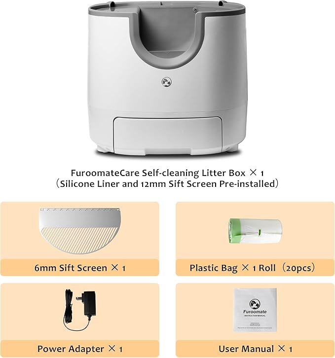 F8 Open-Top Automatic Litter Box Self Cleaning, Large Capacity for Multiple Cats with Integrated Safety Protection, Trash Bags Included