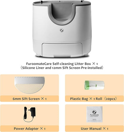 F8 Open-Top Automatic Litter Box Self Cleaning, Large Capacity for Multiple Cats with Integrated Safety Protection, Trash Bags Included