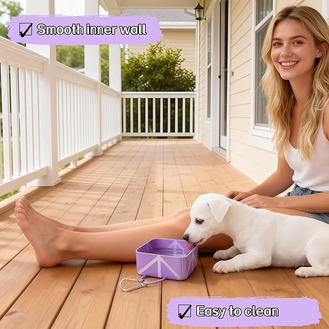 Portable Collapsible Silicone Dog Bowl, 12oz(350ml) Foldable Pet Travel Water & Food Dish with Carabiner for Hiking, Camping. Leakproof, Portable Food & Water Container for Dogs & Cats, Purple
