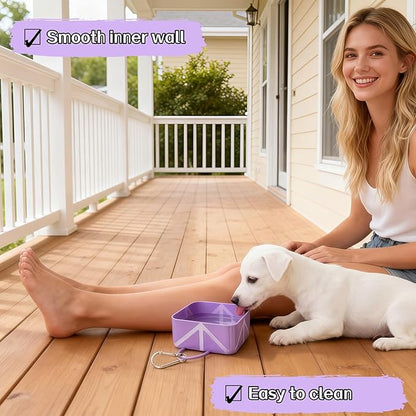 Portable Collapsible Silicone Dog Bowl, 12oz(350ml) Foldable Pet Travel Water & Food Dish with Carabiner for Hiking, Camping. Leakproof, Portable Food & Water Container for Dogs & Cats, Purple