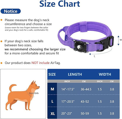 Waterproof AirTag 2nd 2026 & AirTags 1st 2021 Dog Collar - Tactical Military Collar with Secure Hard PC Holder & Comfort Handle for Medium Large Dogs,Smart ID tag (Purple, L)