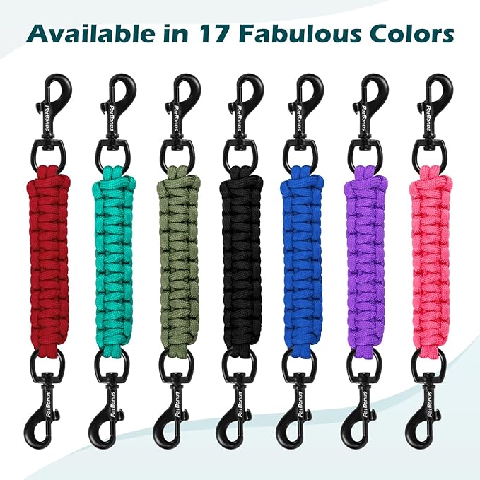 PetBonus Dog Collar Safety Clip, Handmade Backup Safety Strap for Dog Harness, Prong, Pinch Collar, Double Ended Clasp Leash Connector (Turquoise)