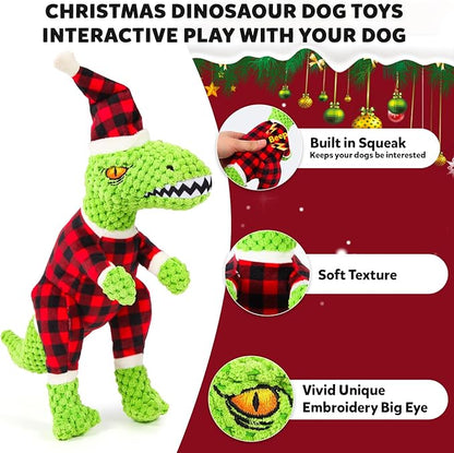 Christmas Dog Toys – Plush Reindeer & Snowman Holiday Set for Small and Medium Dogs, Soft Stuffed Chew Toys with Crinkle Ears, Festive Red Green Plaid, Cute Stocking Stuffer Gift