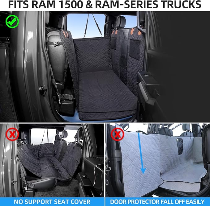 ABE Dog Car Seat Cover for Back Seat,Seat Covers for Trucks,Dog Hammock for Truck,Back Seat Extender for Dogs,Pet Seat Cover for Truck F150 & F-Series (Black, RAM1500)