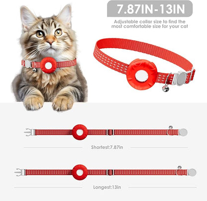 Cat GPS Tracker for Cats, Cat GPS Tracker Collar with Safety Elastic Buckle, Compatible with Apple Find My App (Only iOS), No Monthly Fee, Red