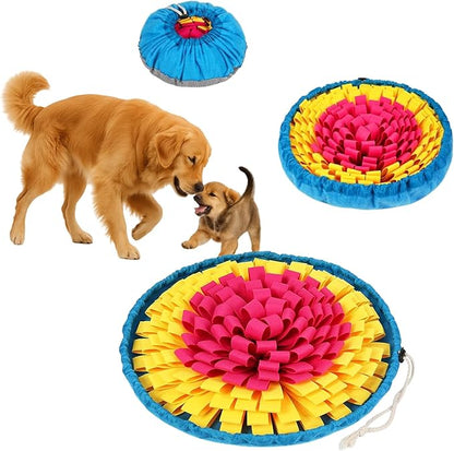 Snuffle Mat for Dogs, Large Dog Snuffle Mat 19'' x 19'' Enrichment Interactive Dog Puzzle Toys for Dogs Cats Encourage Natural Foraging Skills and Olfactory Training Stress Relievers Yellow-Red